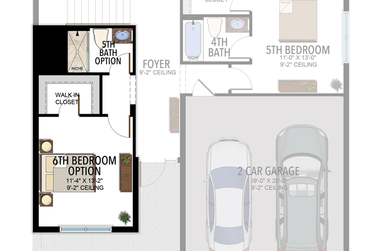 6th Bedroom and 5th Bathroom in lieu of Den and Powder Room