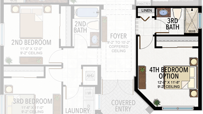 4th Bedroom & 3rd Bathroom in lieu of Den & Powder Room