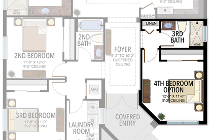 4th Bedroom & 3rd Bathroom in lieu of Den & Powder Room